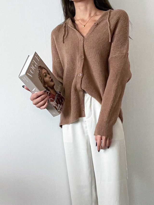 フード付きニットカーディガン