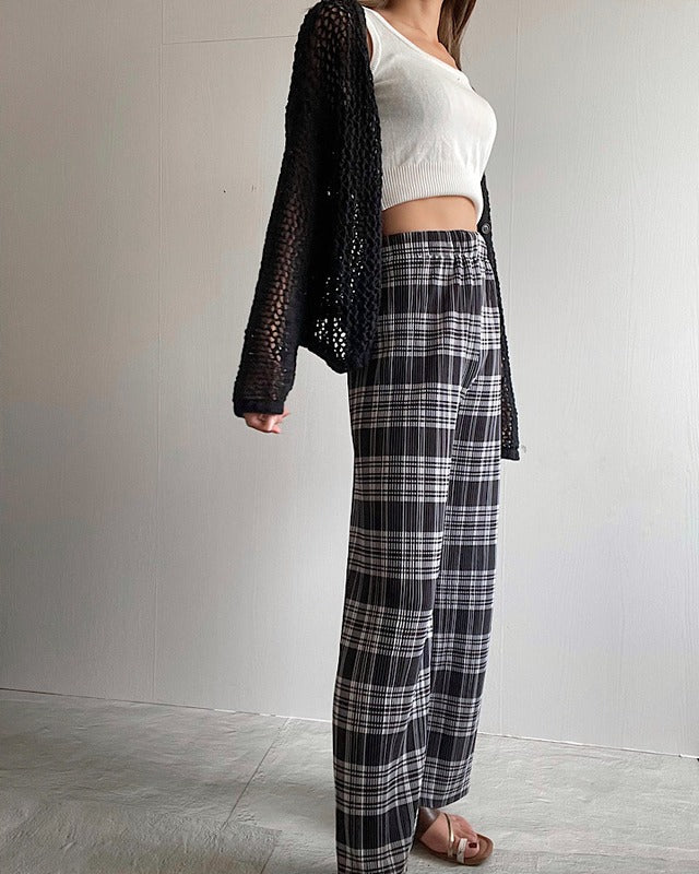 チェックプリーツワイドパンツ