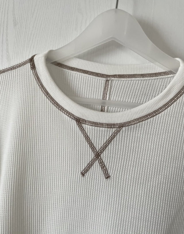 ワッフル配色ステッチルーズカットソー