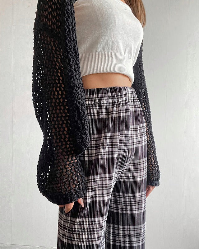 チェックプリーツワイドパンツ