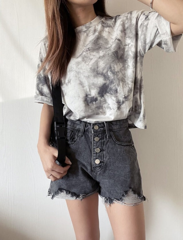 ハイウエストダメージショートパンツ